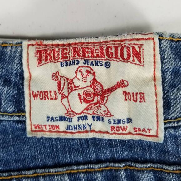 True Religion Johnny Blue Denim Jeans Raw Hem USA Made 29 - Picture 4 of 5
